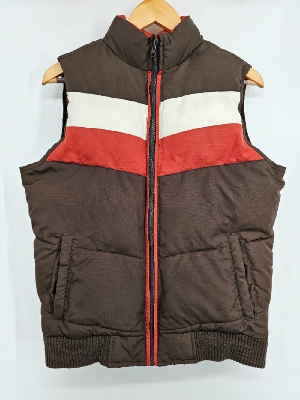 Y2K Old Navy Brown Orange Colorblock Puffer Vest 2000s Men's L